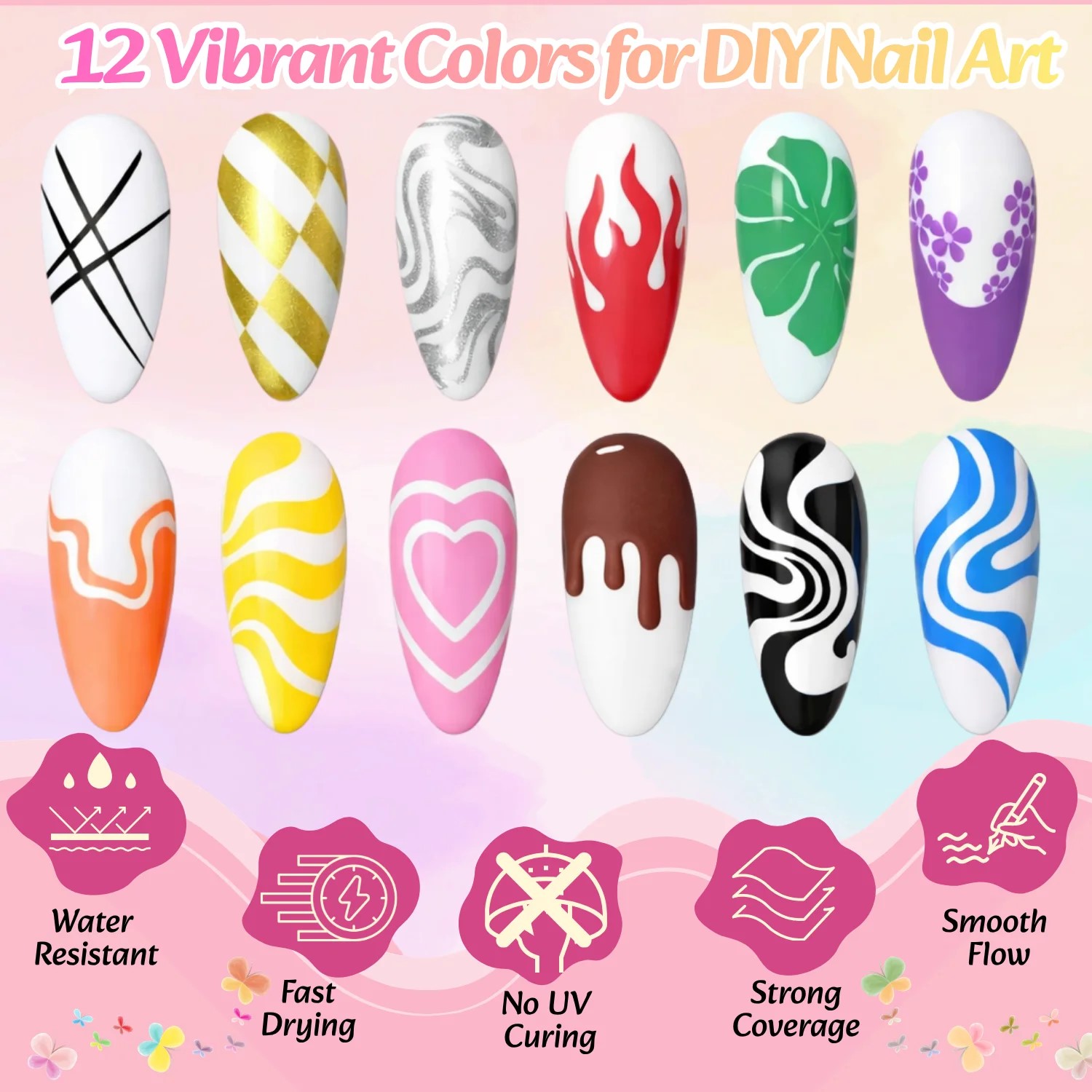 12 Colors 3D Nail Art Pens Set - Correction Pen Fine ulasan dan harga