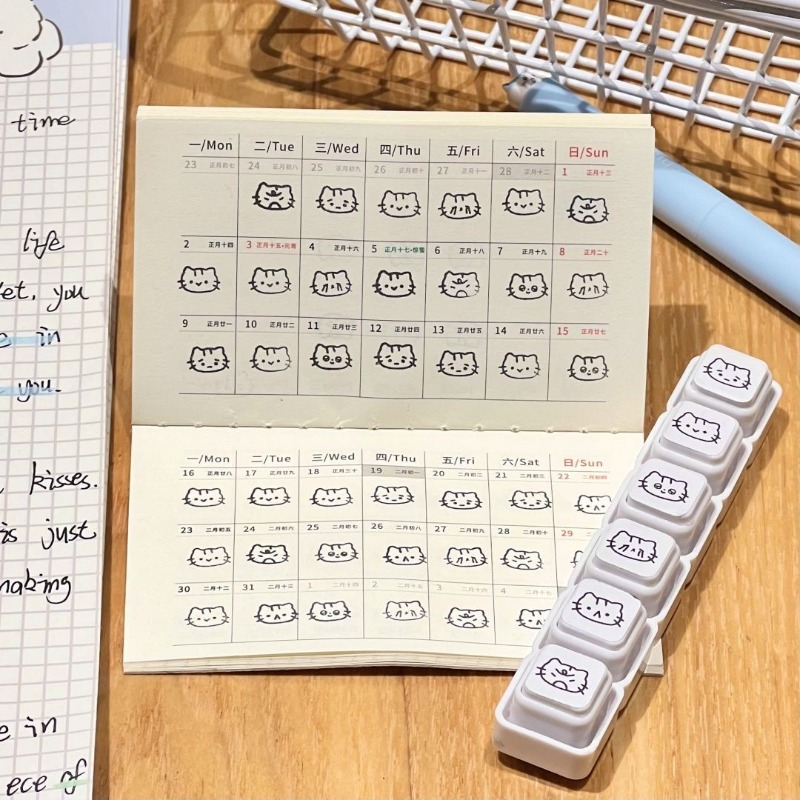 Cute Cat Cartoon Press Detacha - Rubber Date Stamp ulasan dan harga