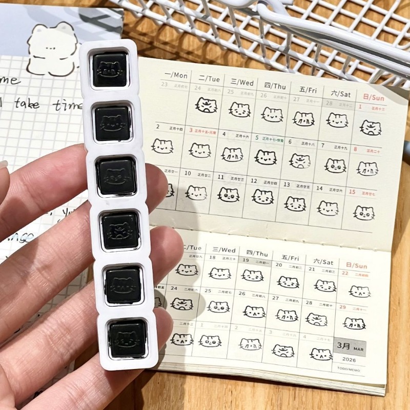 Cute Cat Cartoon Press Detacha - Rubber Date Stamp ulasan dan harga